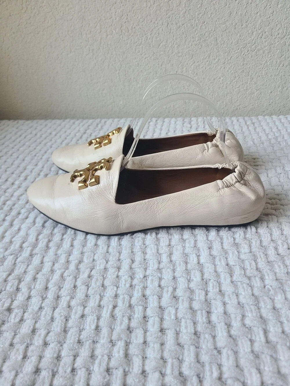 Tory Burch Women's Cream Leather Eleanor Loafers Size 10